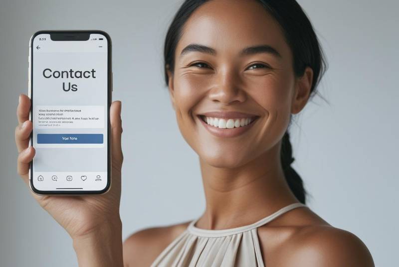Web contact us photo with a person and phone